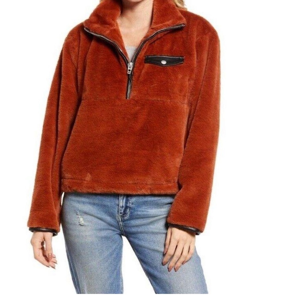 Blank NYC Rust Teddy Quarter-Zip Pullover Jacket